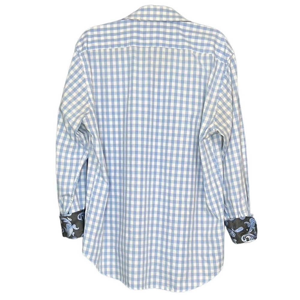 Christian Aujard Blue Check pattern Casual Long Sleeve Shirt Paisley Trim - Picture 3 of 6